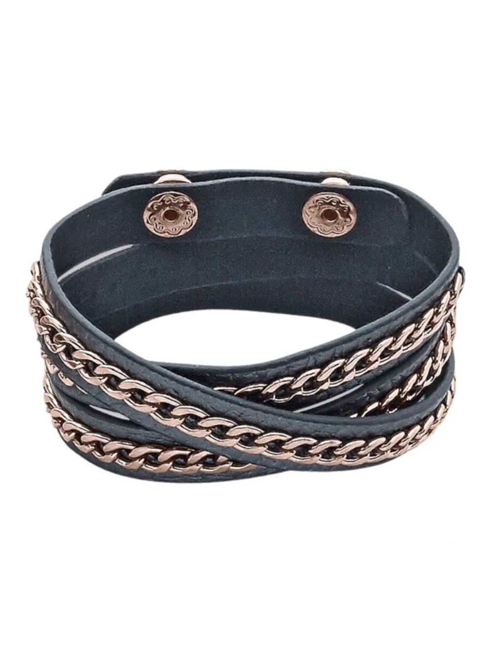 Premier Designs On the Edge Gray Leather, Rose Gold Tone Details Wrap Bracelet